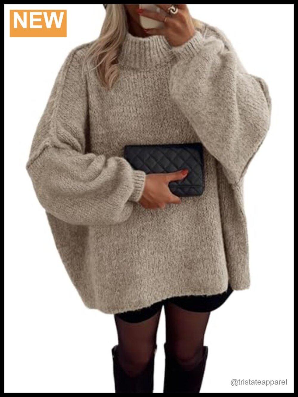 Women's Oversized Chunky Knit Mock Neck Pullover Sweater